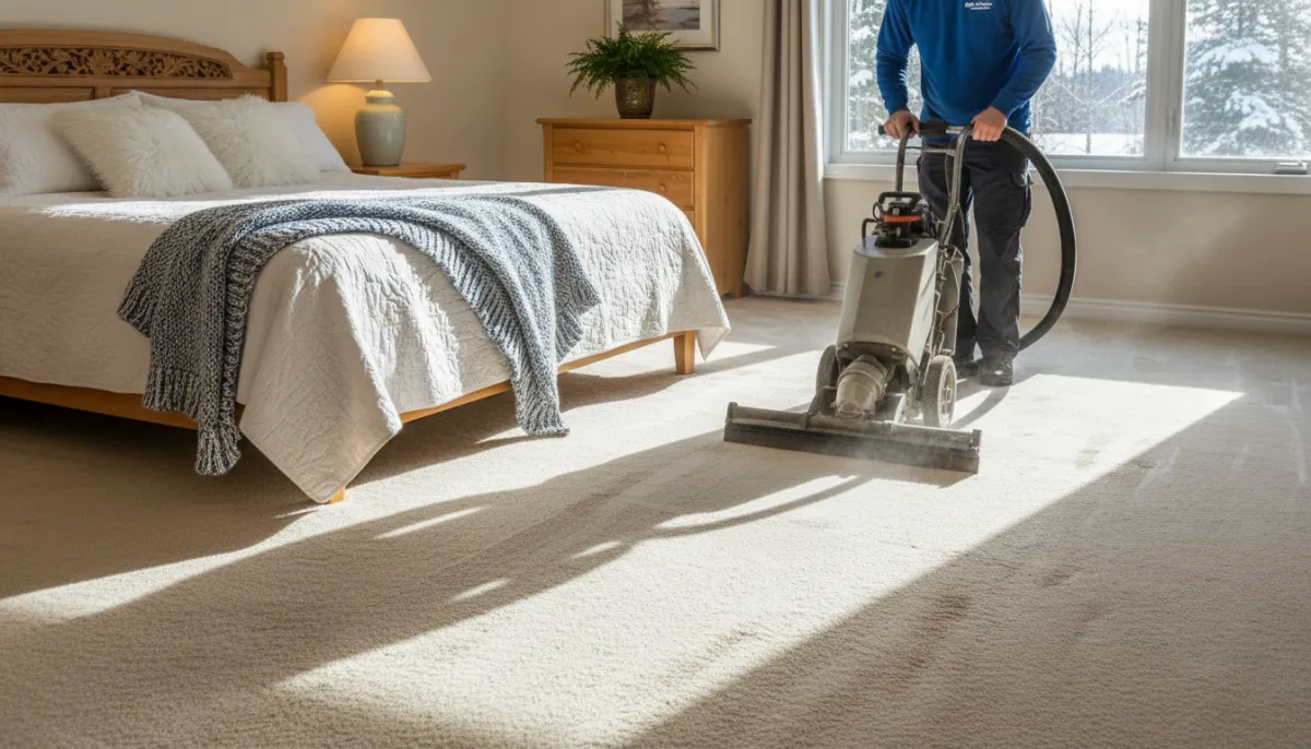 Freshly cleaned bedroom carpet in a Nipissing Village home showing restored fiber texture