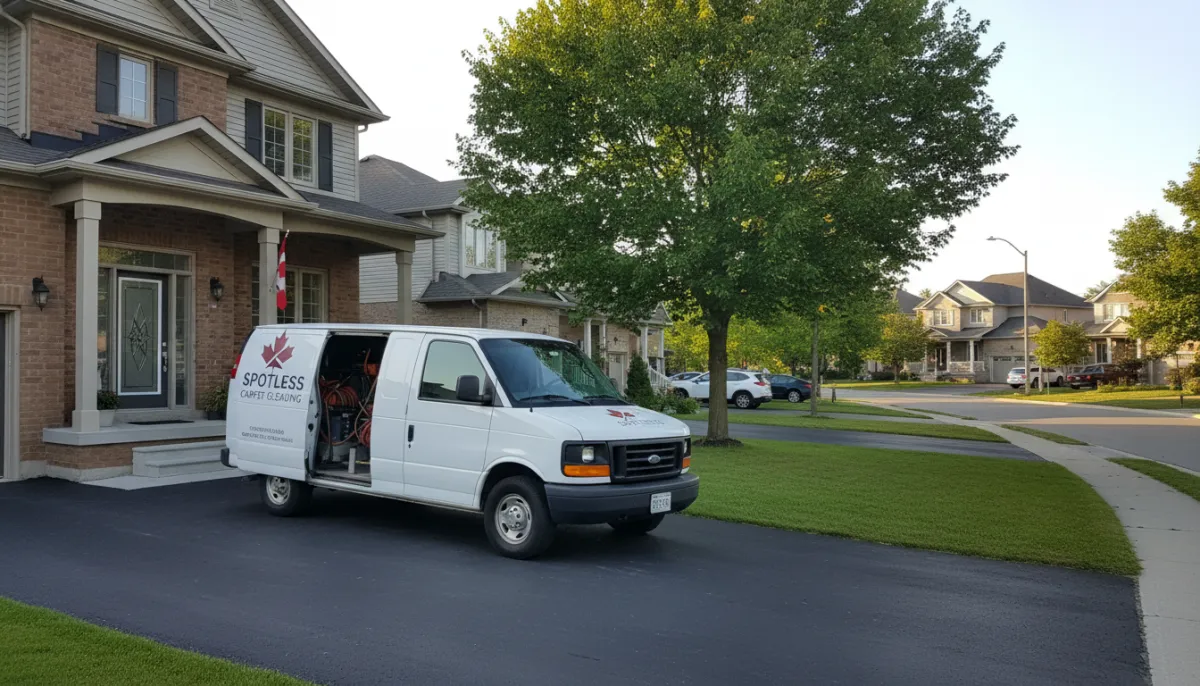Professional carpet cleaning service van arriving at a Sturgeon Falls residential home