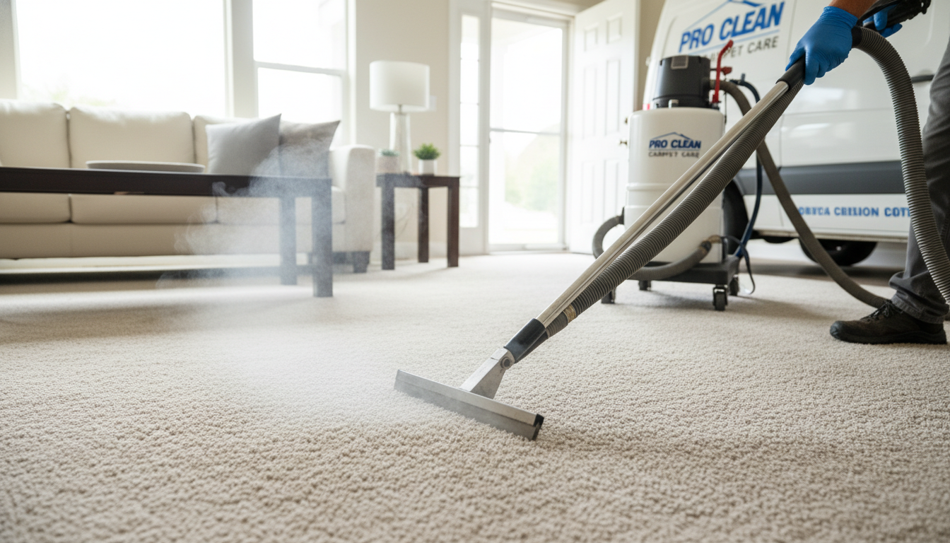 Professional carpet cleaning service in North Bay using truck-mounted hot water extraction equipment