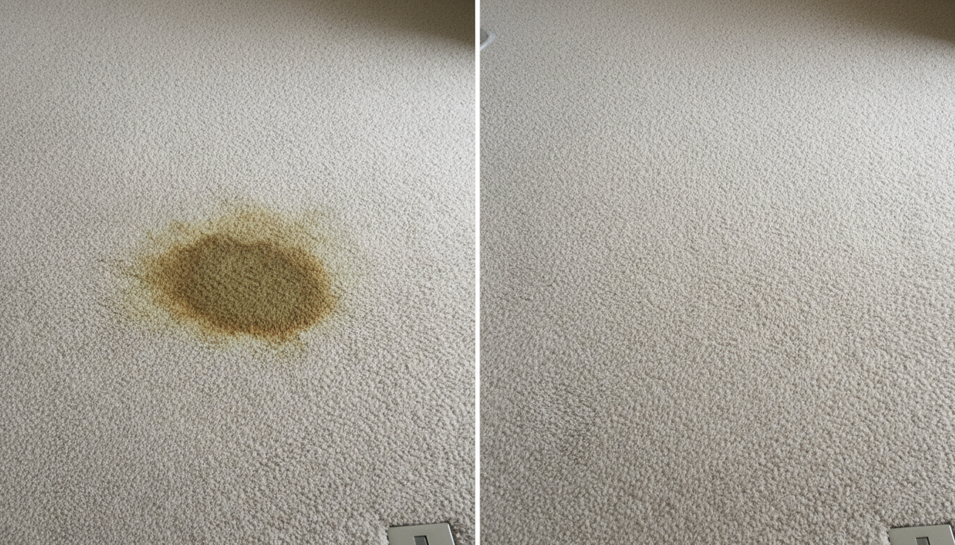 Before and after comparison of pet stain removal from carpet in North Bay home